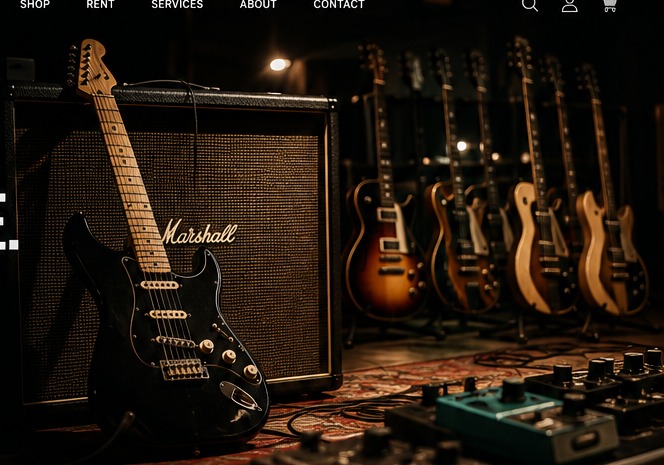 Electric guitar in front of a guitar amplifier